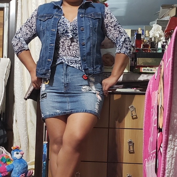 DENIM BLUD LOS ÁNGELES MINI JEAN SKIRT SZ LARGE - Picture 2 of 6